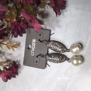 Chico's Silver And Freshwater Pearl Dangle Earrings